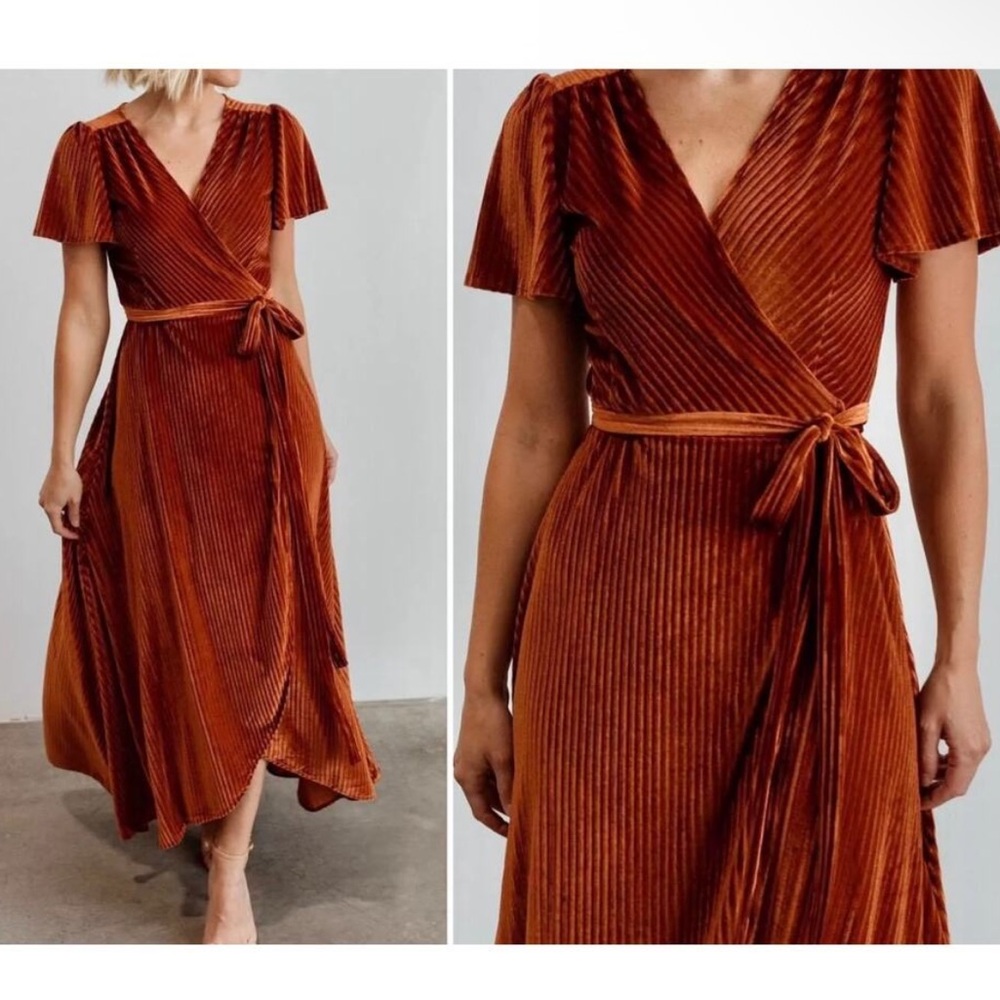 NWT Baltic Born Andi Dress Brown Burnt Orange Velvet Ribbed‎ Wrap size xs maxi